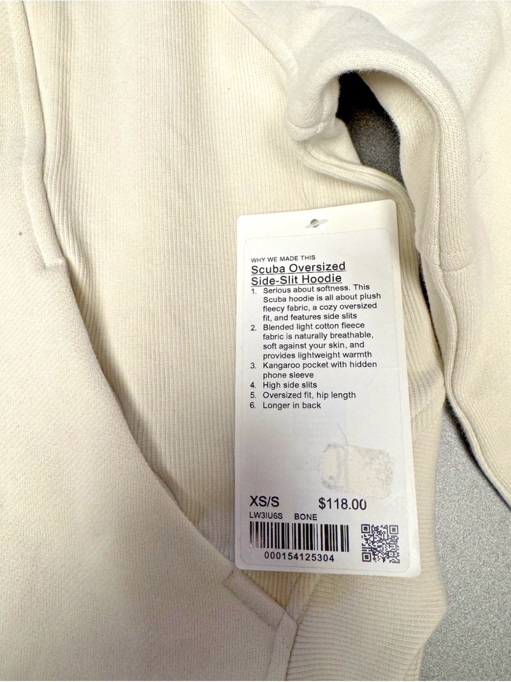 Lululemon Scuba Oversized Side Slit Hoodie Bone XS/S NWT - Picture 8 of 10